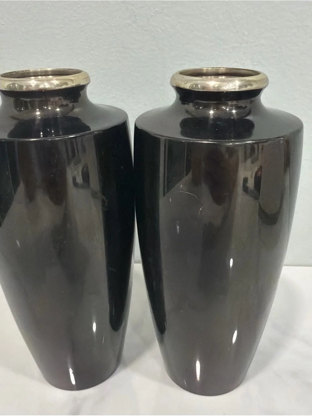 Black and Gold Decorative Ceramic Vases - Pair